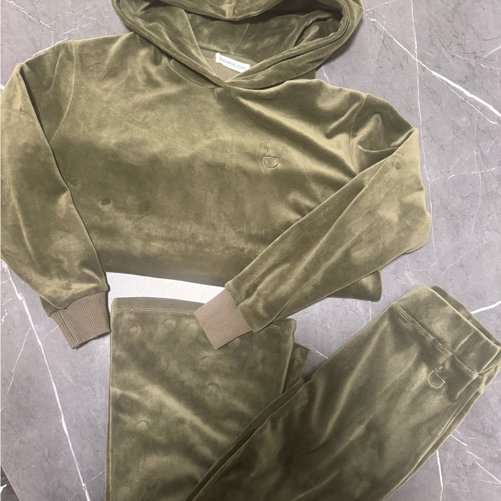 Olive Green Velour Hoodie and Joggers Set